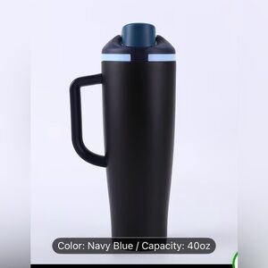 40 oz Insulated stainless steel navy blue travel mug with handle and lid #travel